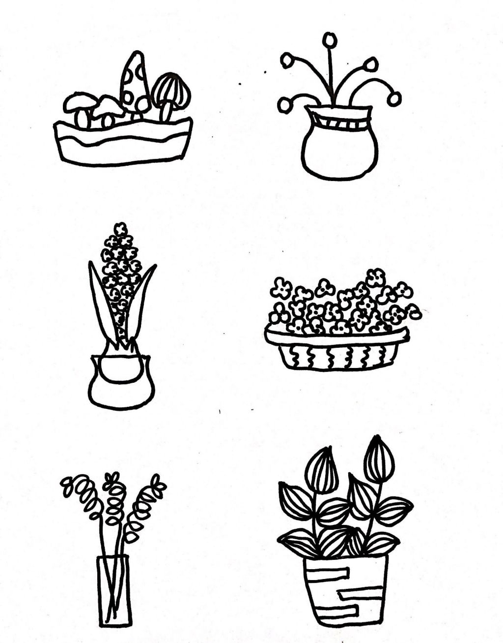 盆栽植物花盆简笔画，手抄报、手账都可以用！ ?