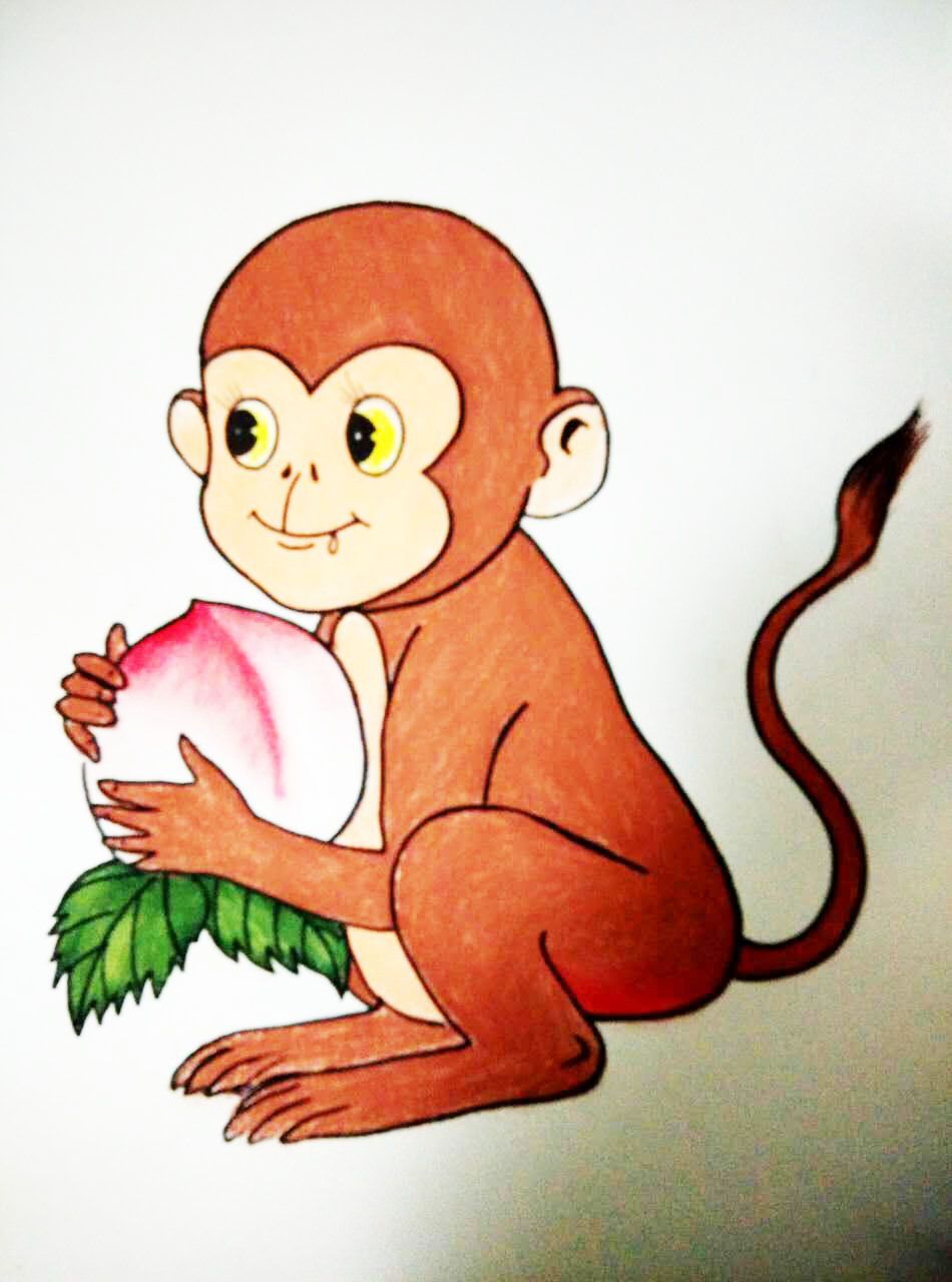 金猴献瑞粉笔画图片