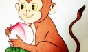 金猴献瑞粉笔画图片