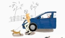 板报插图：女人与狗 车 过马路